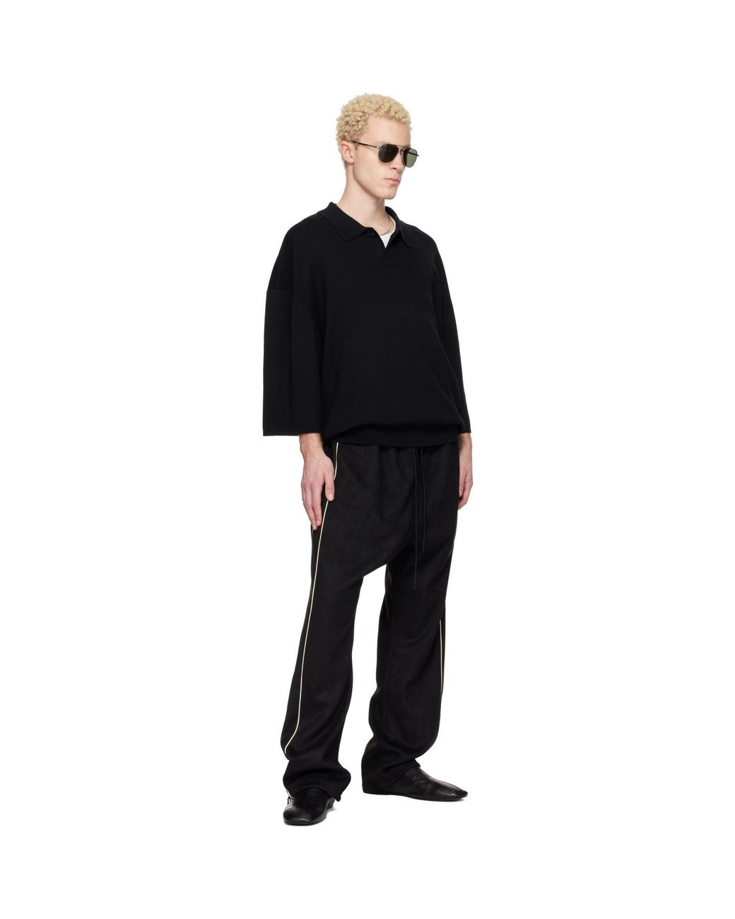 Fear Of God Black Signature 3/4 Sleeve 90S Knit Polo for men