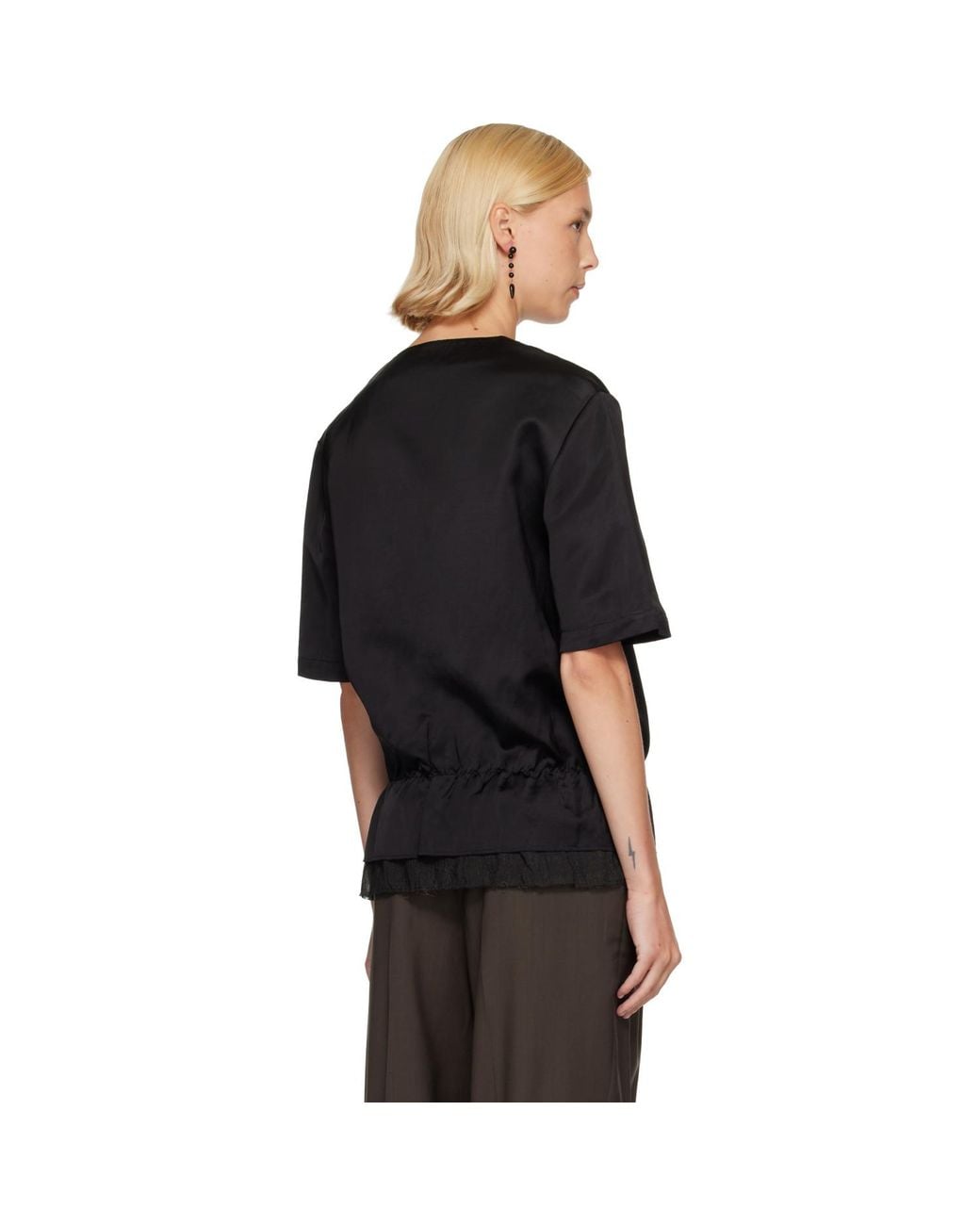 Totême Black V-Neck Satin Pullover Top