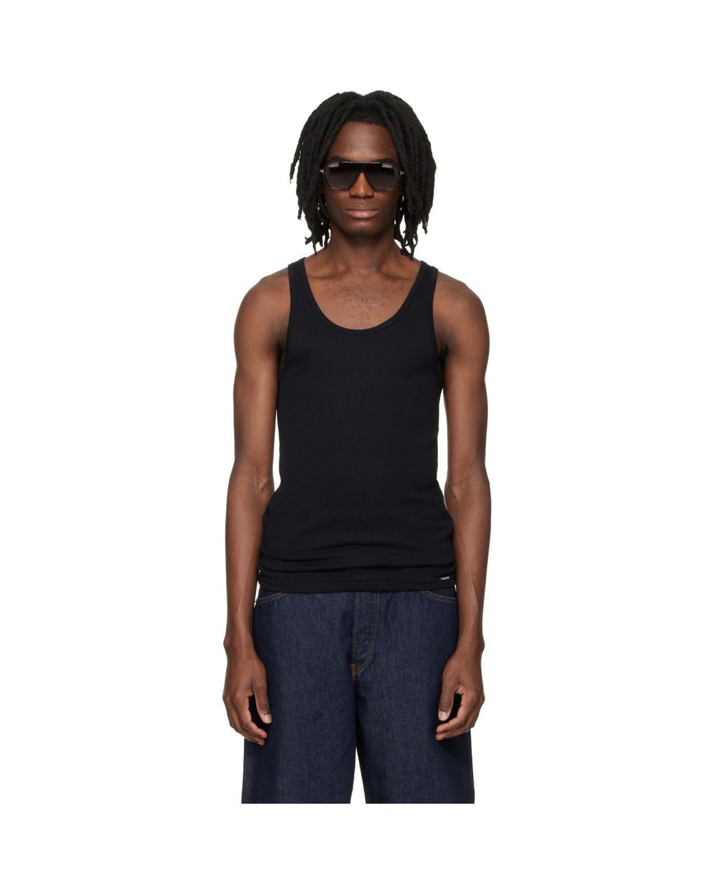Tom Ford Black Cotton Modal Rib Tank Top for men