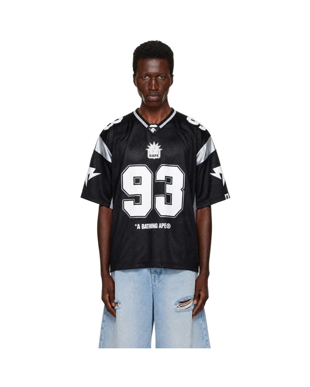 A Bathing Ape Black Solid Camo Cropped Fit Football Jersey for men
