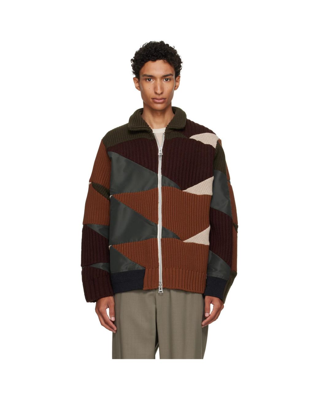 Sacai Brown Khaki & A.P.C. Edition Quilts Knit Blouson Jacket for men