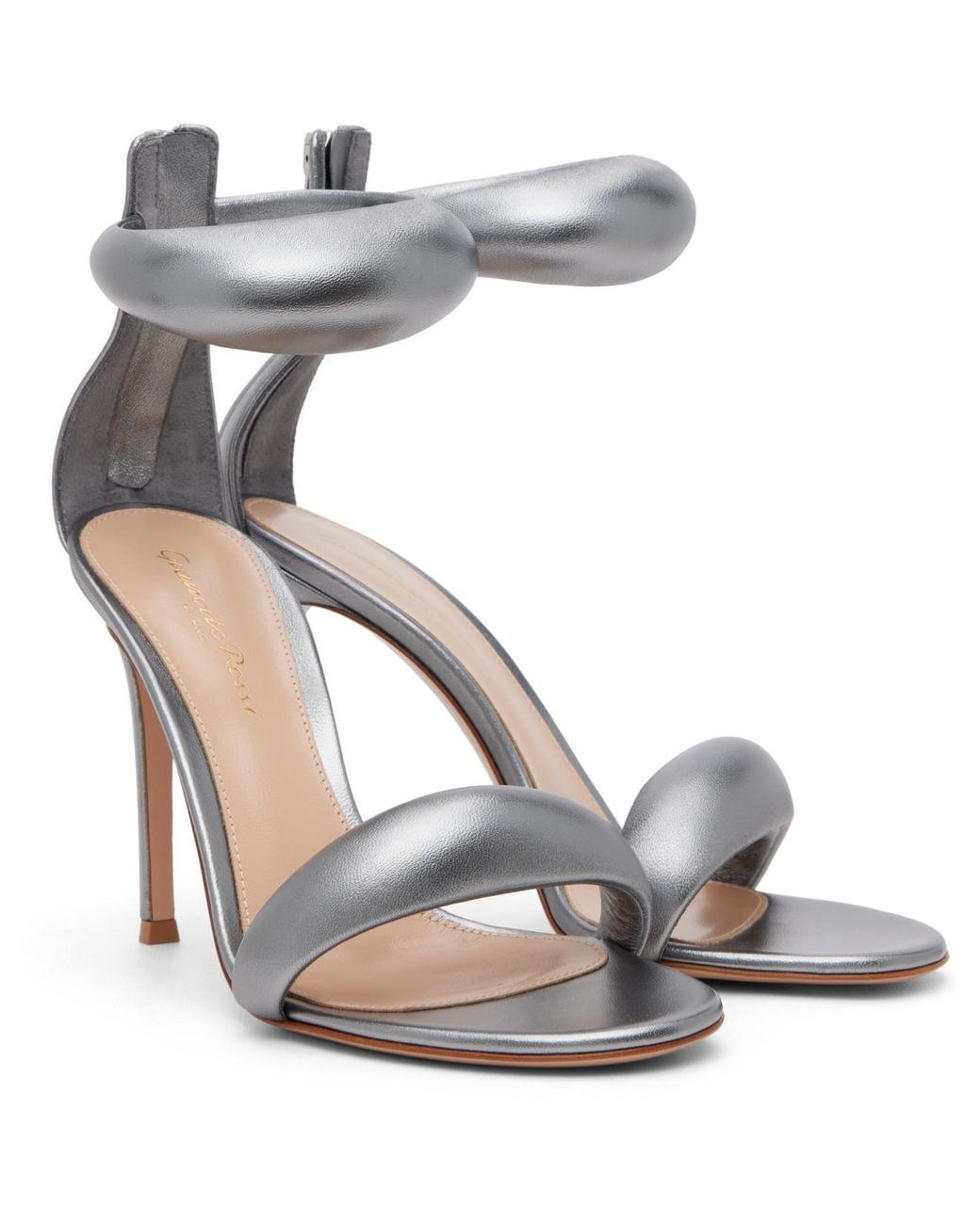 Gianvito Rossi Metallic Gunmetal Bijoux Heeled Sandals
