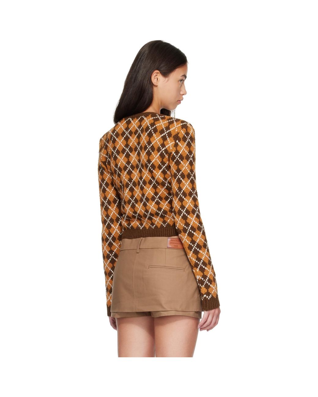 Acne Brown Bouclé Argyle Knit Cardigan