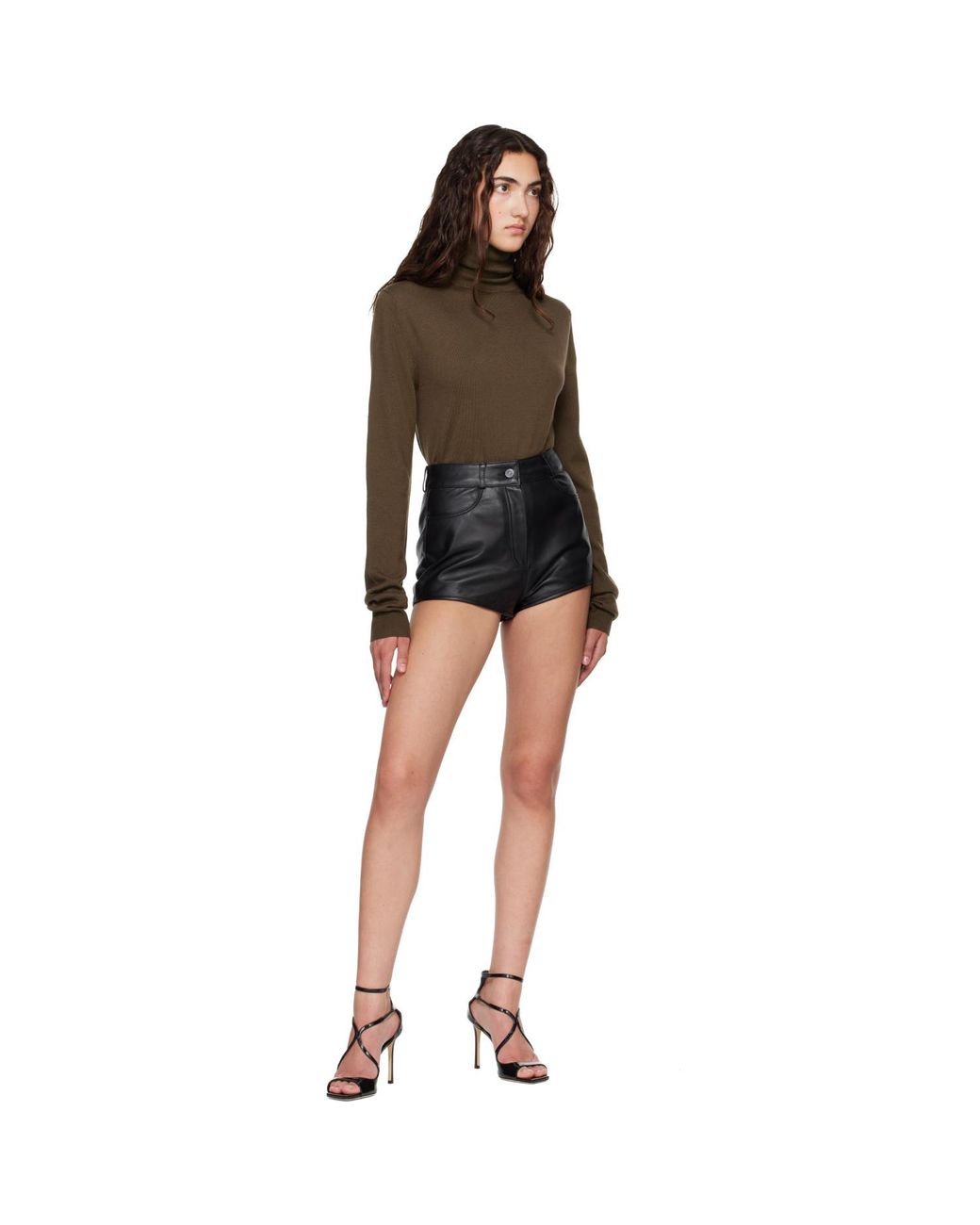 Frankie Shop Black Khaki Eve Thin Turtleneck Sweater