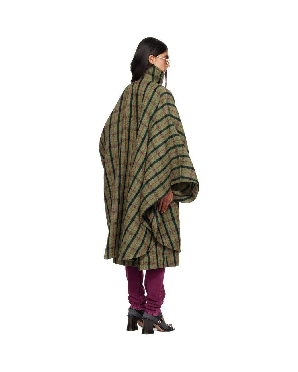 Chloé Green Khaki Layered Long Cape Coat