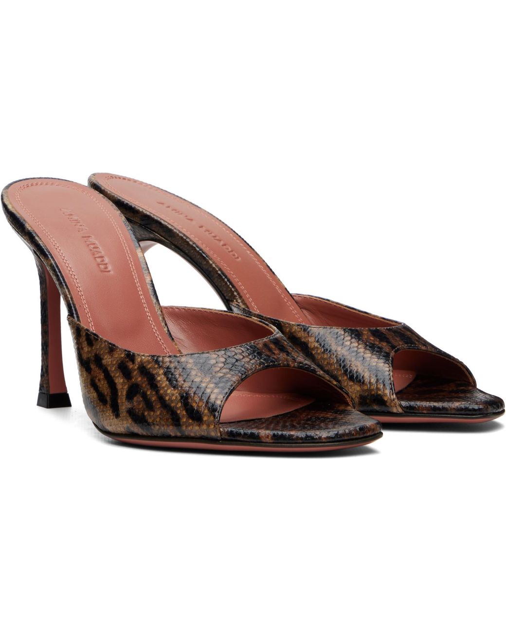 AMINA MUADDI Brown Alexa 95 Snakeskin Heeled Sandals