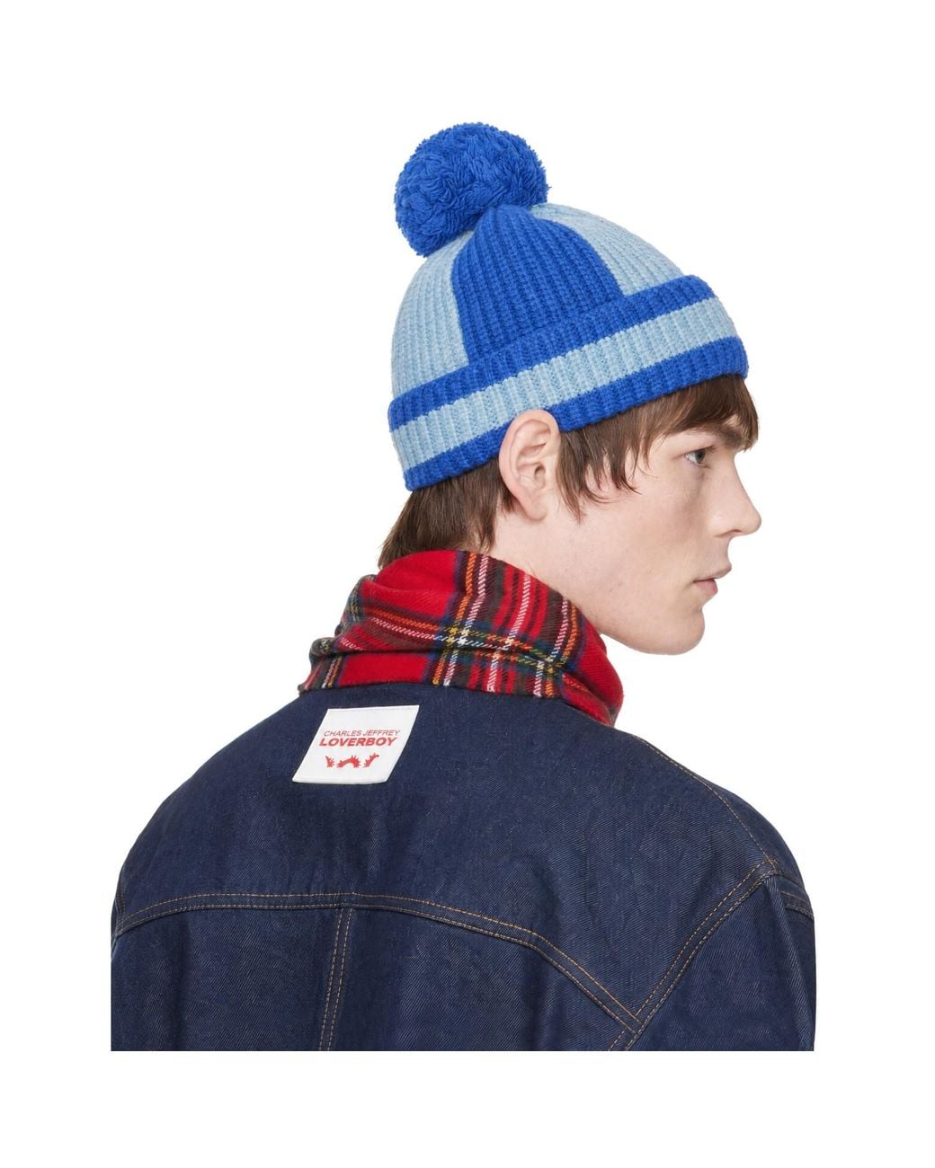 Charles Jeffrey Blue Pom Pom Beanie for men