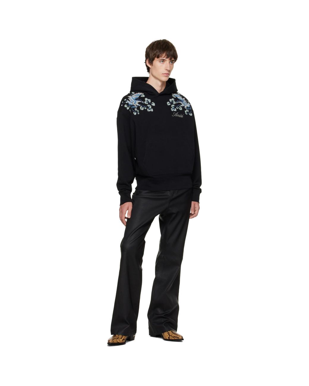 Amiri Black Floral Embroidered Hoodie for men