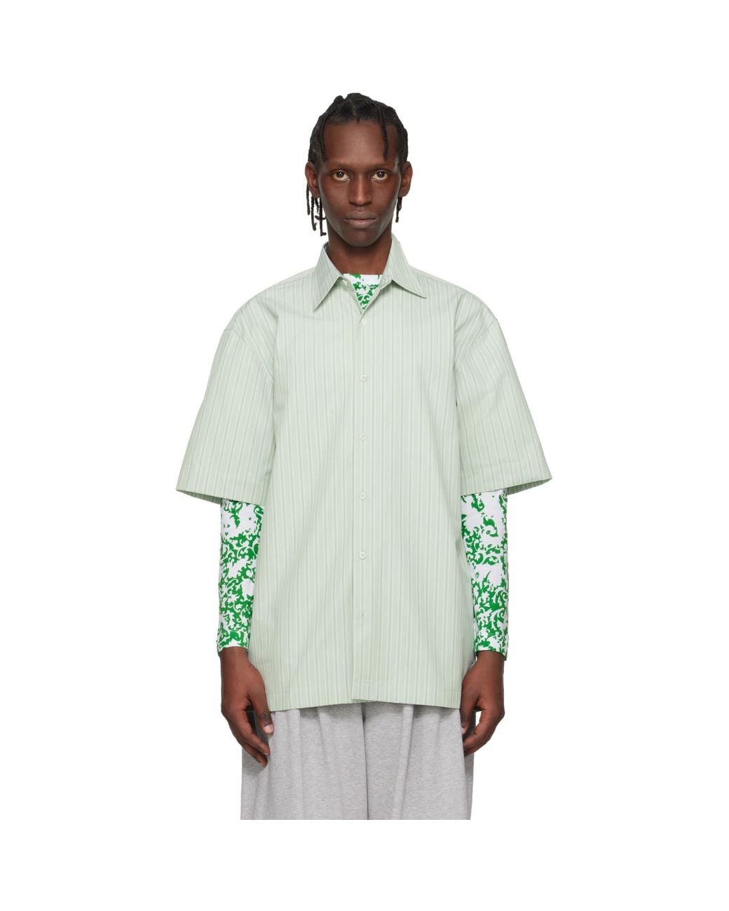 Dries Van Noten Green Striped Shirt for men