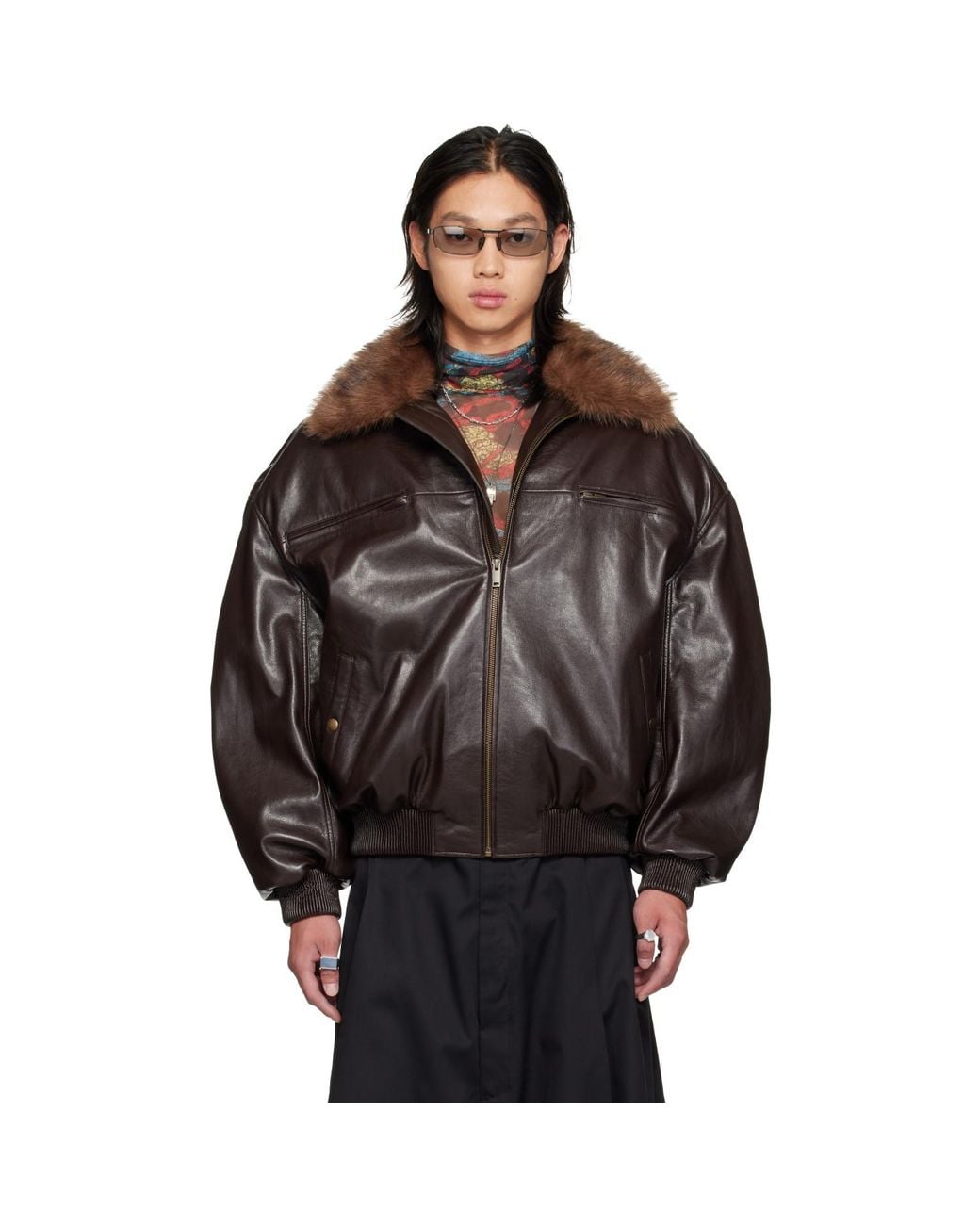 Lu'u Dan Black Faux-Leather Cargo Flight Jacket for men