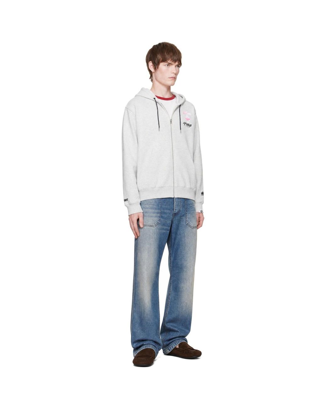 Aape By A Bathing Ape Gray Off- 'Aape' Basic Zip Up Hoodie for men