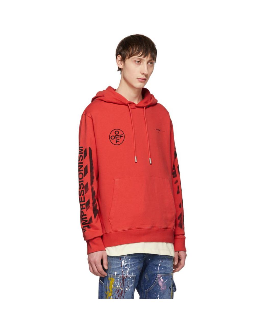 Off-White c/o Virgil Abloh Men's Red Slim Stencil Hoodie