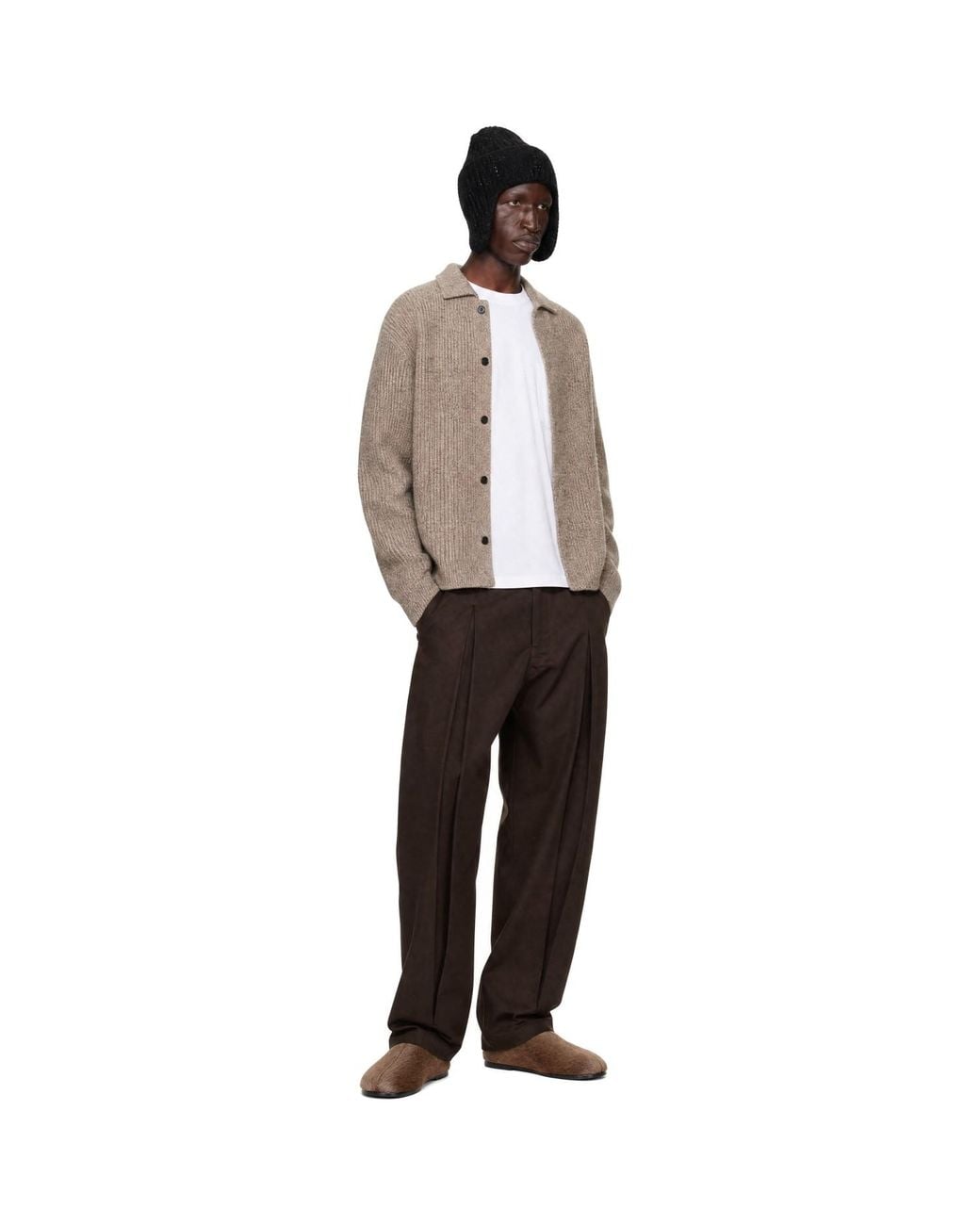SAGE NATION Brown Box Pleat Trousers for men