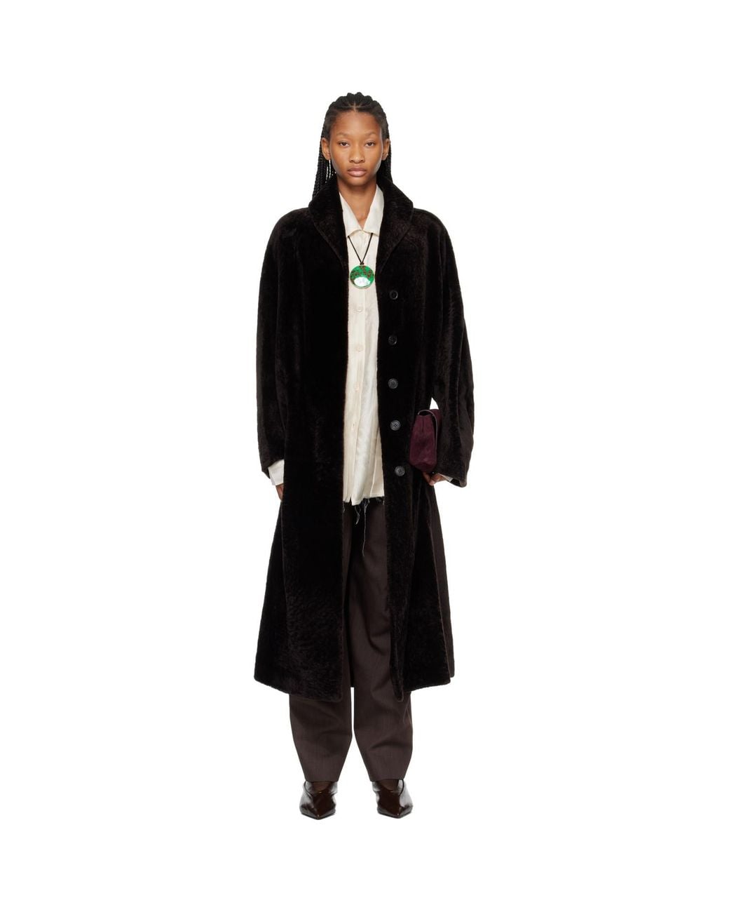 Rohe Black Shearling Shawl Collar Coat