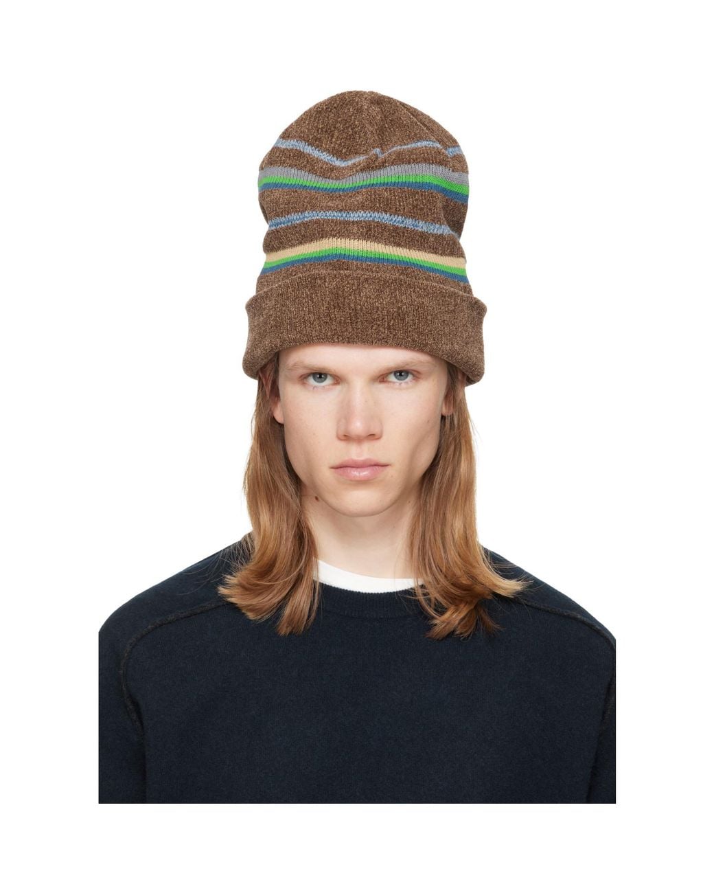 Maison Margiela Blue Striped Knit Beanie for men