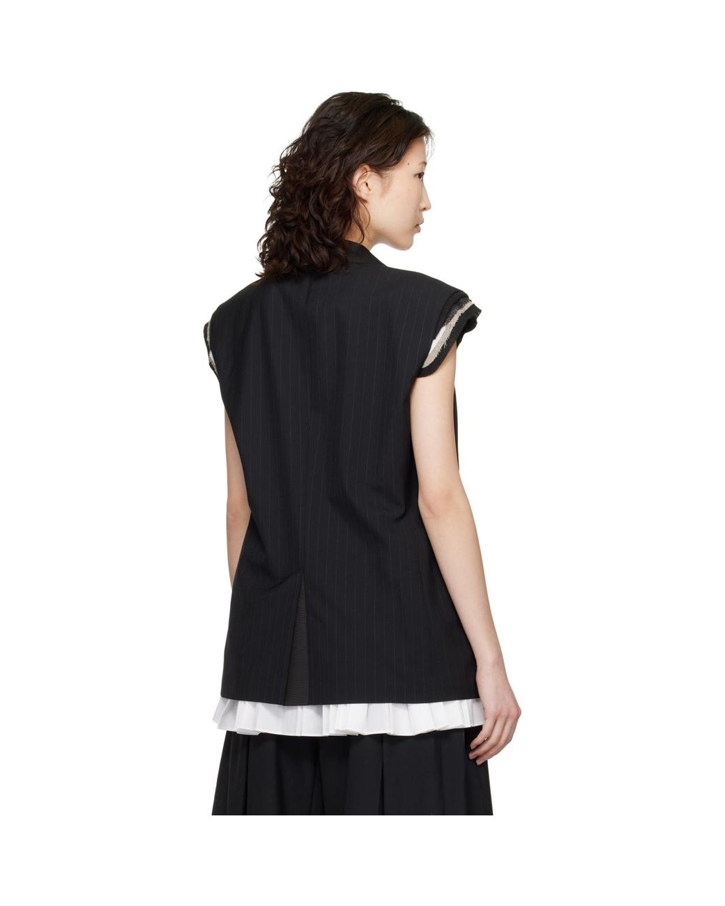 Sacai Black Chalk Stripe Vest