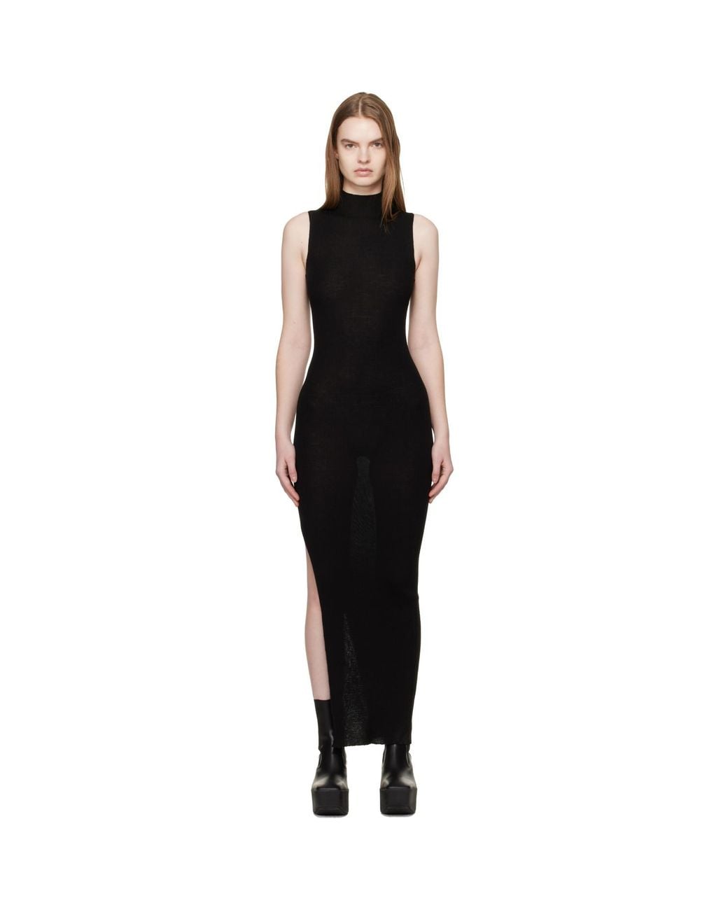 Rick Owens Black Temple Sl Turtle Midi Dress