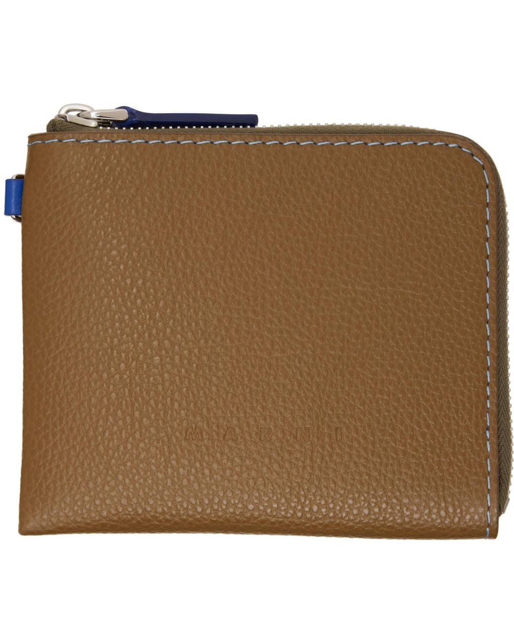 Marni Natural Khaki Contrast Stitching Leather Zip Wallet for men