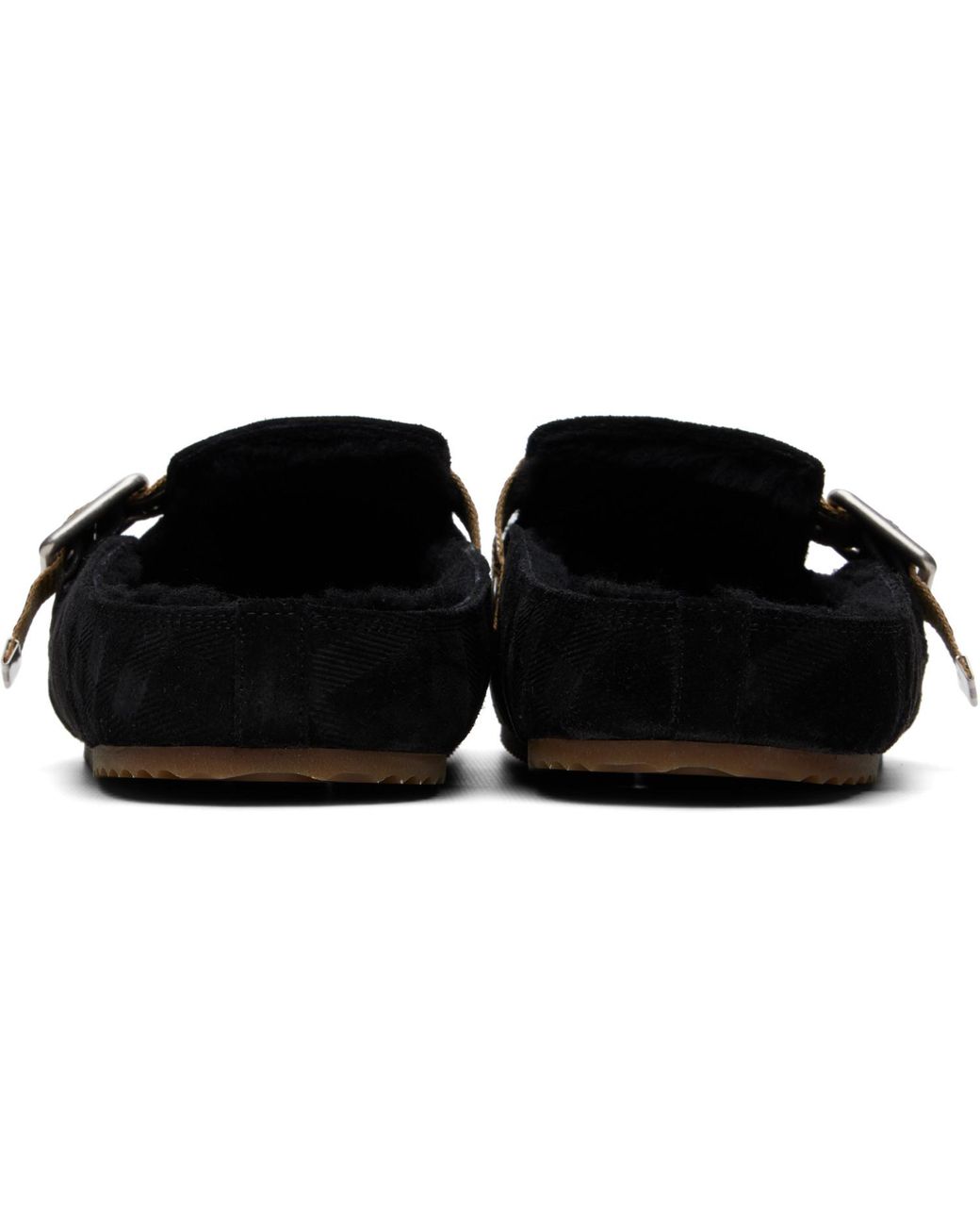 Burberry Black Check Shearling Urchin Clogs for men