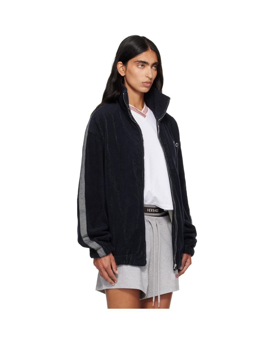 Versace Black Cotton-terry Jacquard Zip Jacket