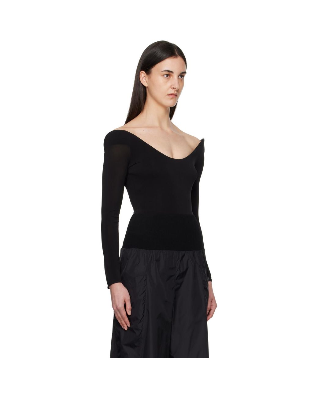 Alaïa Black Curved Soft Jersey Bodysuit