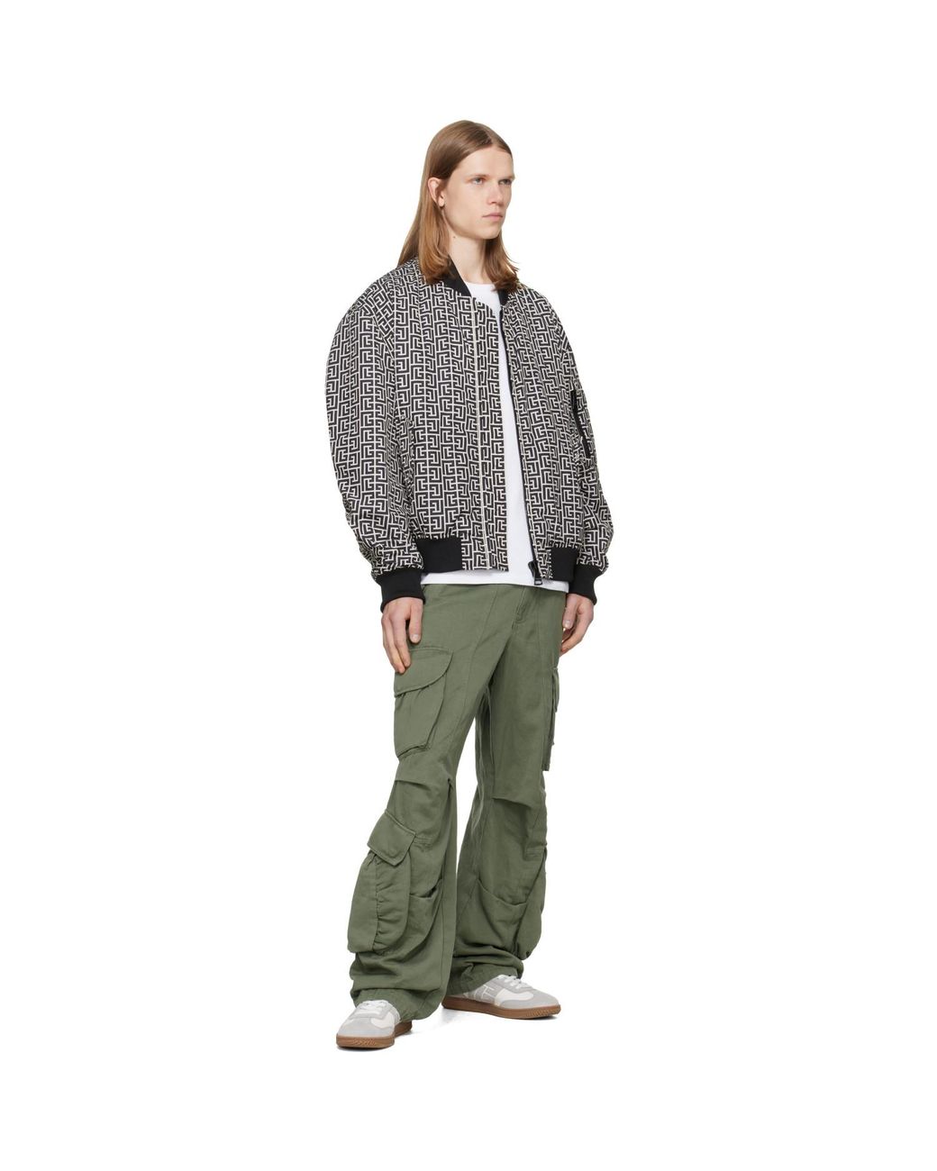 Balmain Gray Monogram Bomber Jacket for men