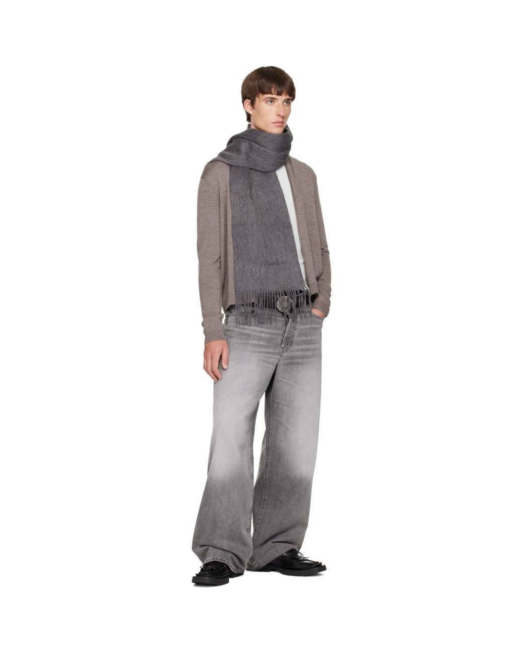 Acne Gray Wool Logo Scarf for men