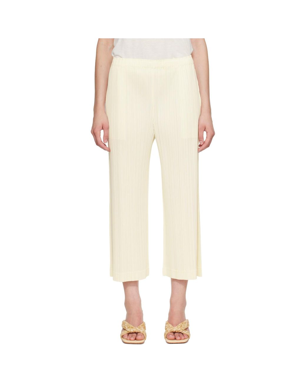 Pleats Please Issey Miyake Natural Off- Opaque Trousers