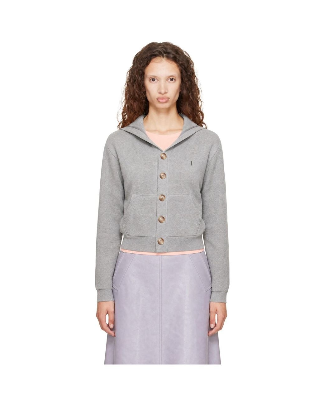 Abra Gray Button Sailor Collar Cardigan