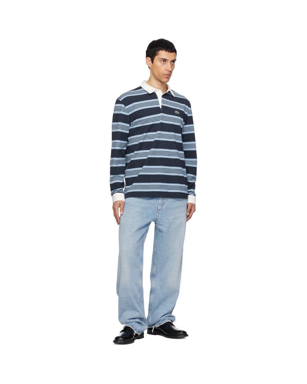 Lacoste Blue Relaxed Fit Striped Piqué Rugby Polo for men
