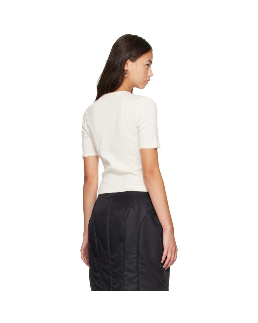 Simone Rocha White Off- Embellished Cropped Pointelle T-Shirt
