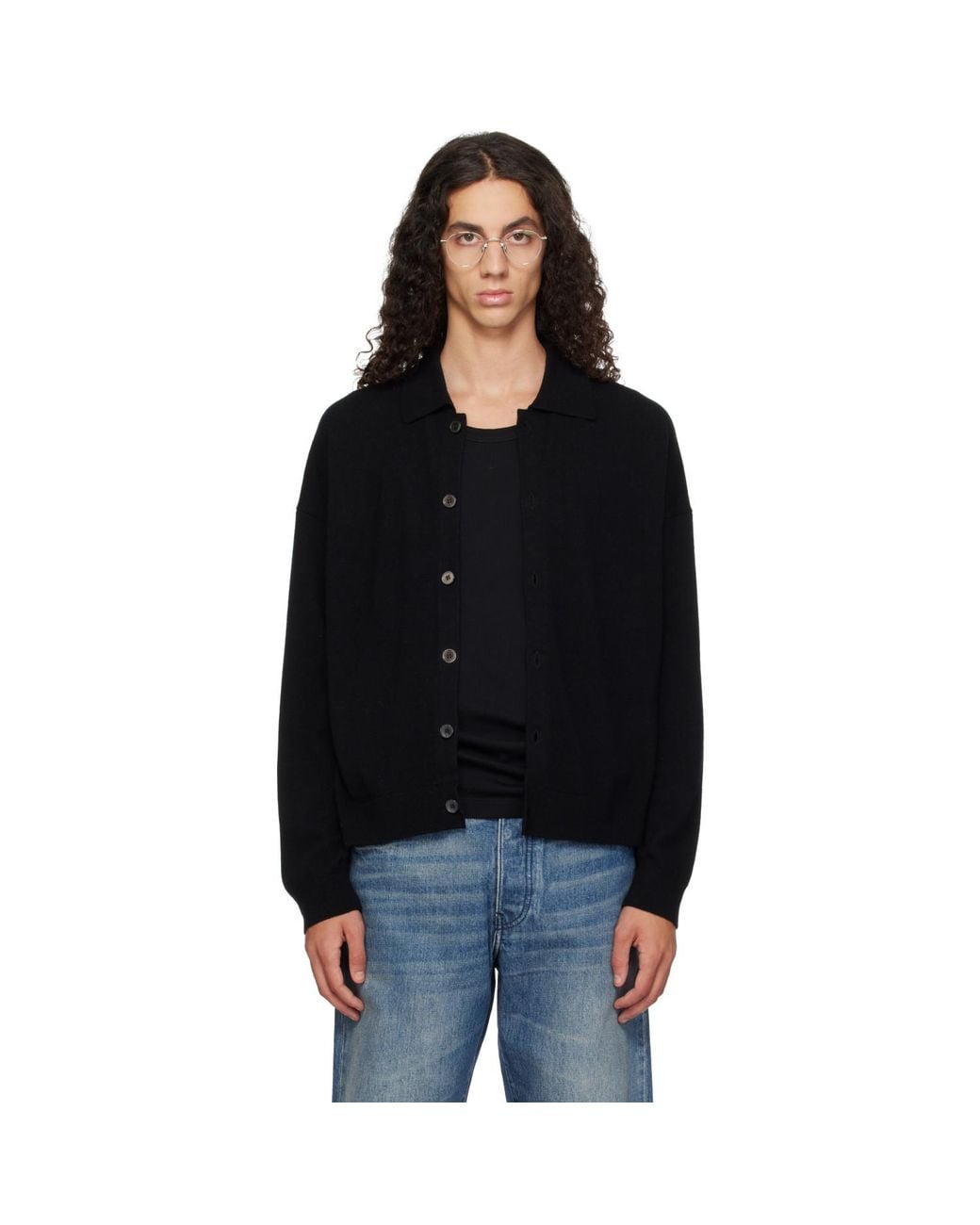 YACAIA Black Y-0017 Oversized Merino Cashmere Cardigan for men