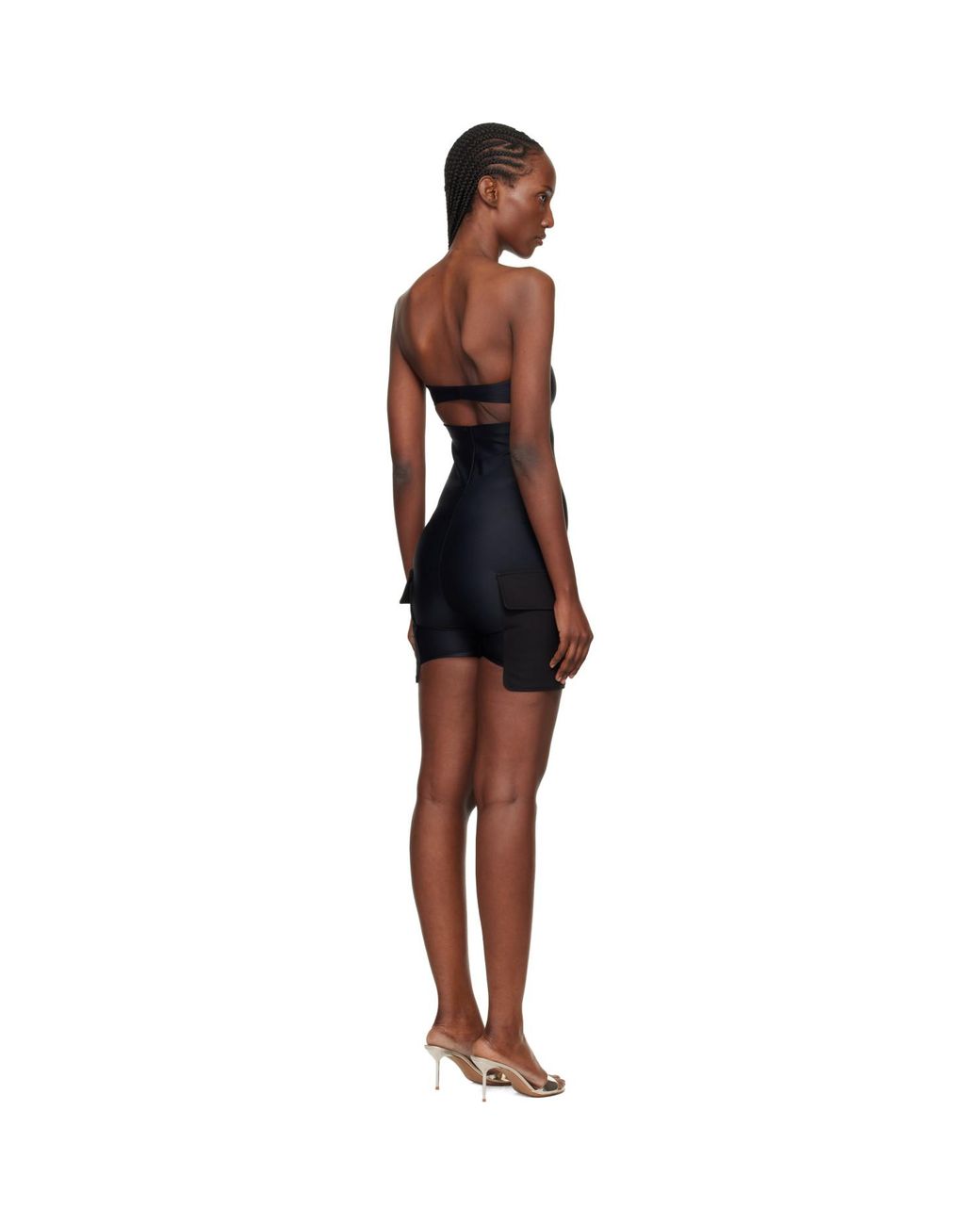 Courreges Black 2-Pocket Jersey Bustier Overall Jumpsuit