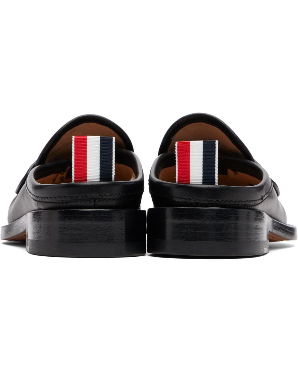 Thom Browne Black Calf Leather Sole Pleated Varsity Slip-On Loafers