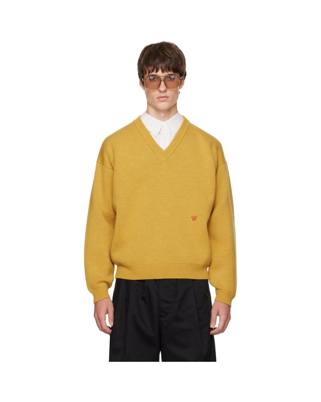 Willy Chavarria Yellow 'Chavarria' V-Neck Sweater for men
