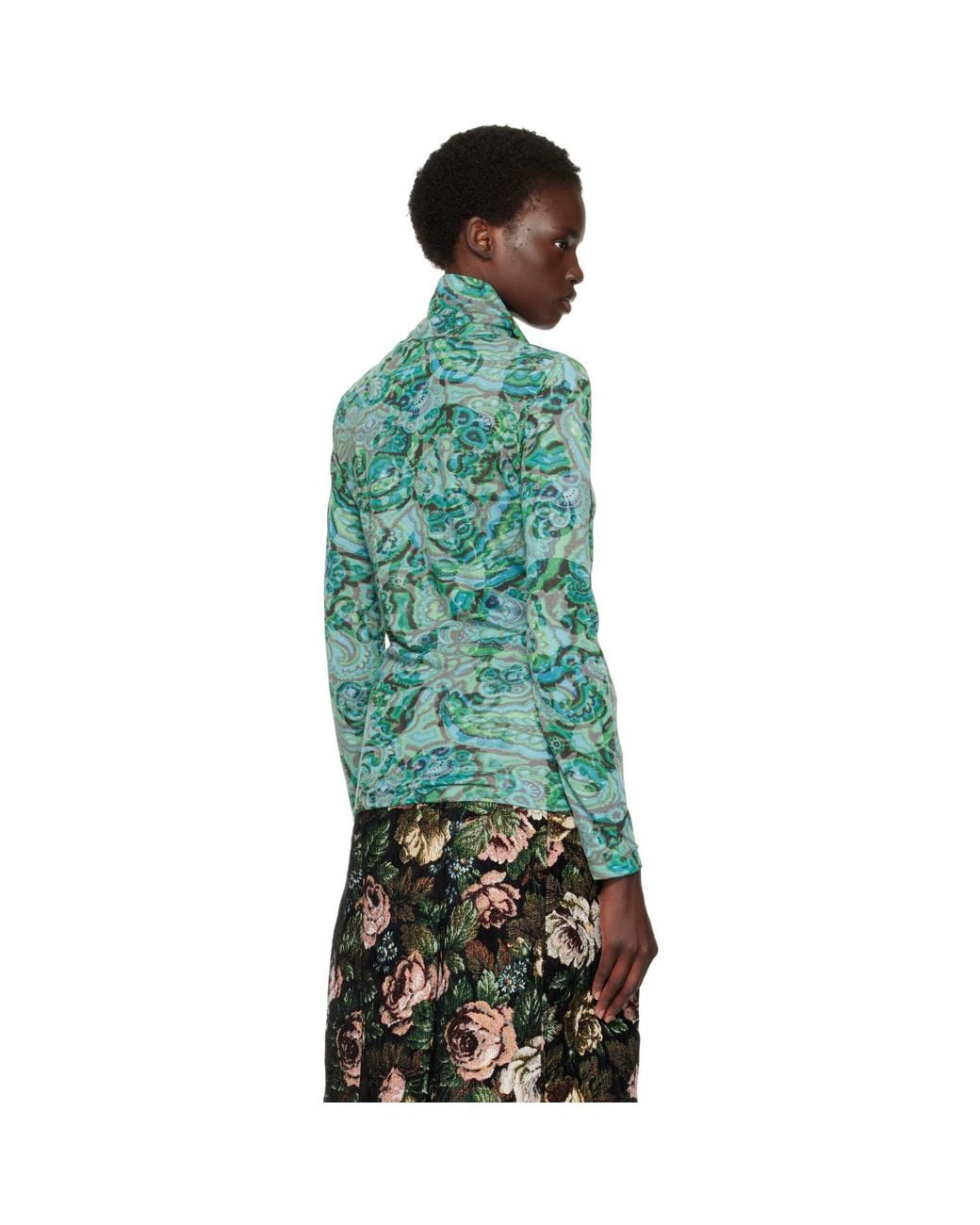Dries Van Noten Green Paisley Turtleneck