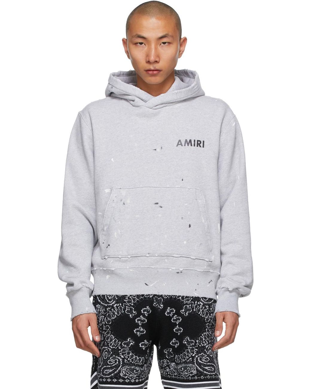 Amiri Logo-embroidered Paint-splatter Hoodie in Black for Men