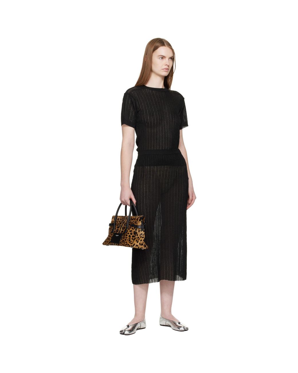 Maison Margiela Black Ribbed Knit Midi Skirt