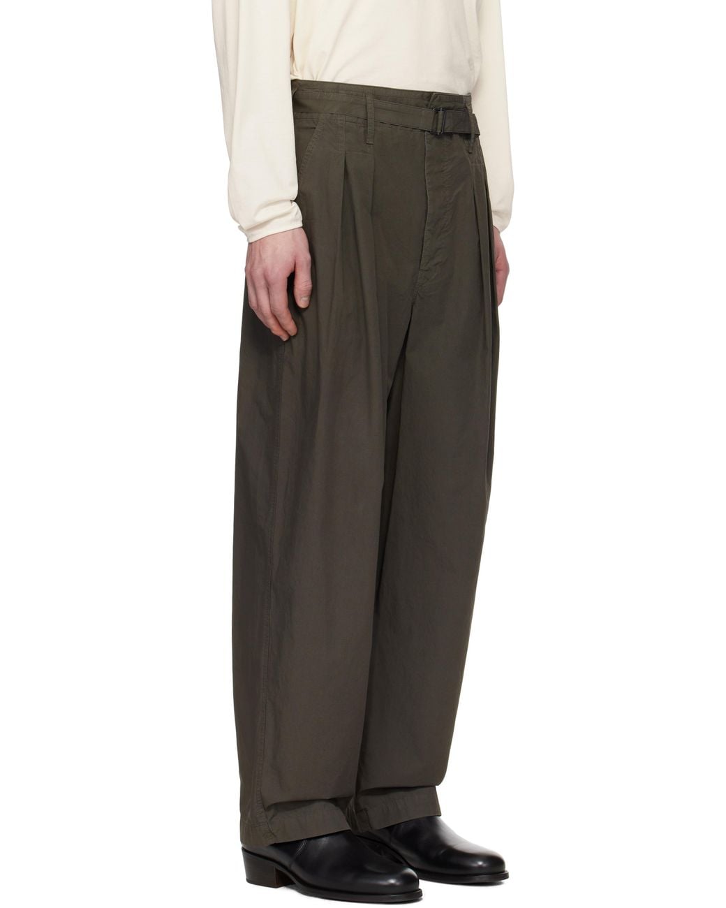 Lemaire Black Belted Pleated Trousers for men