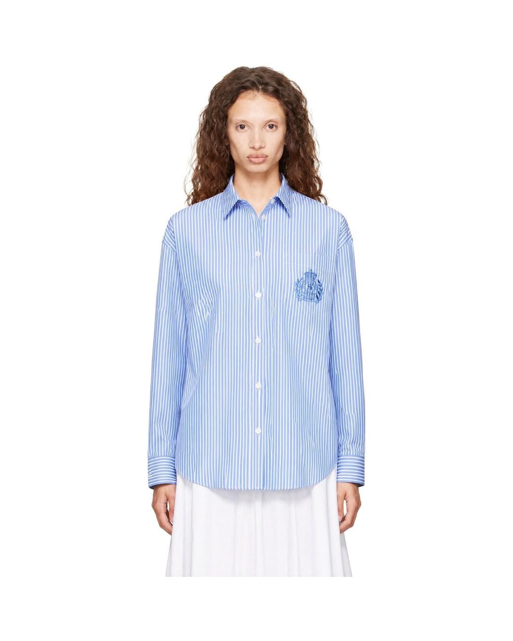 Sporty & Rich Blue Ny Crest Oversized Shirt