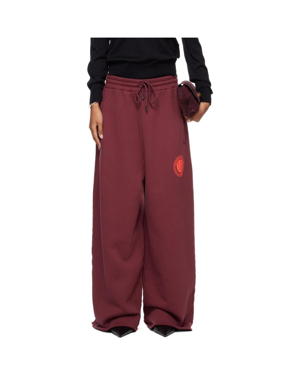 Lu'u Dan Red Burgundy Raw-Cut Bontan Sweatpants