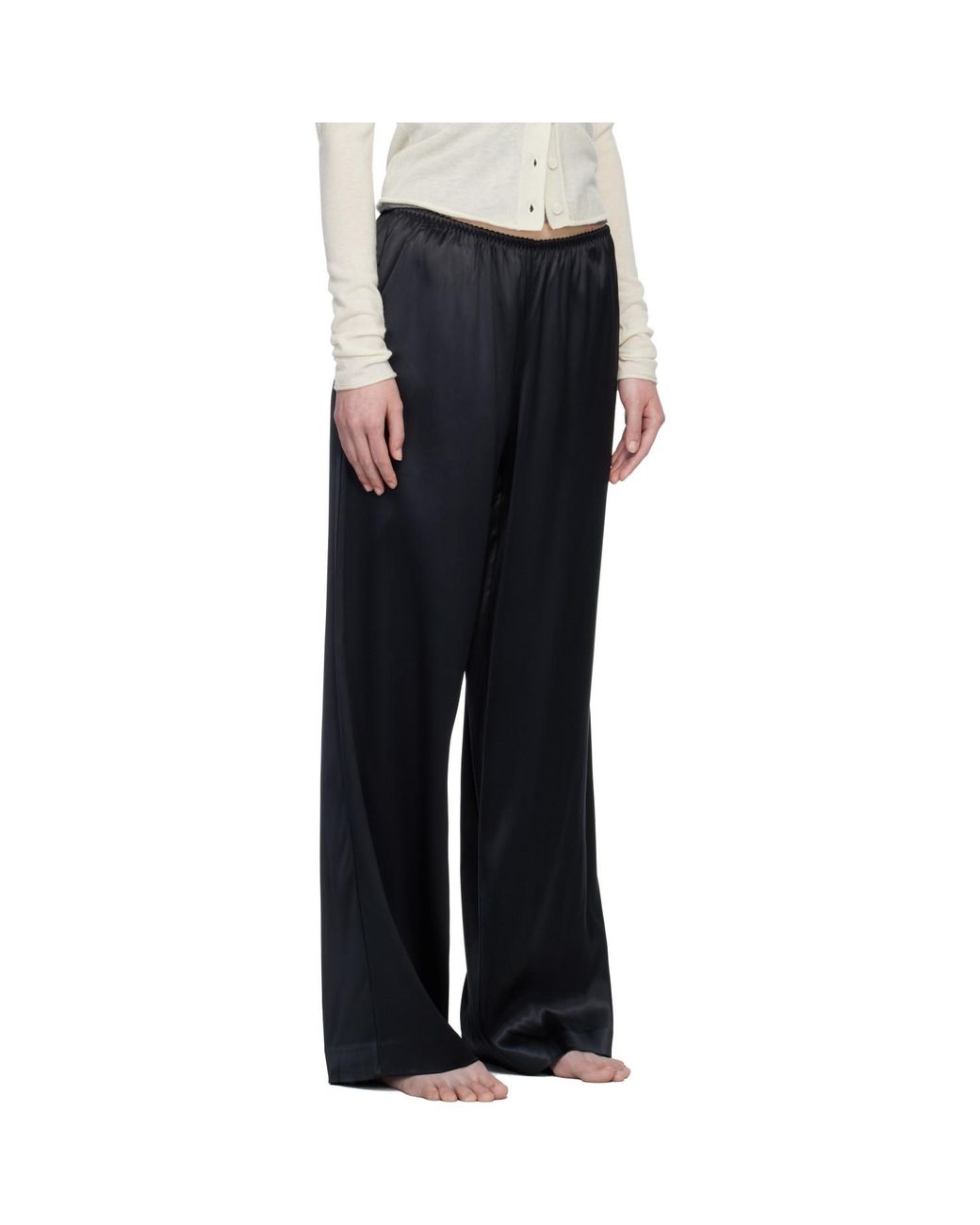Skims Black Heavyweight Satin Wide Leg Lounge Pants