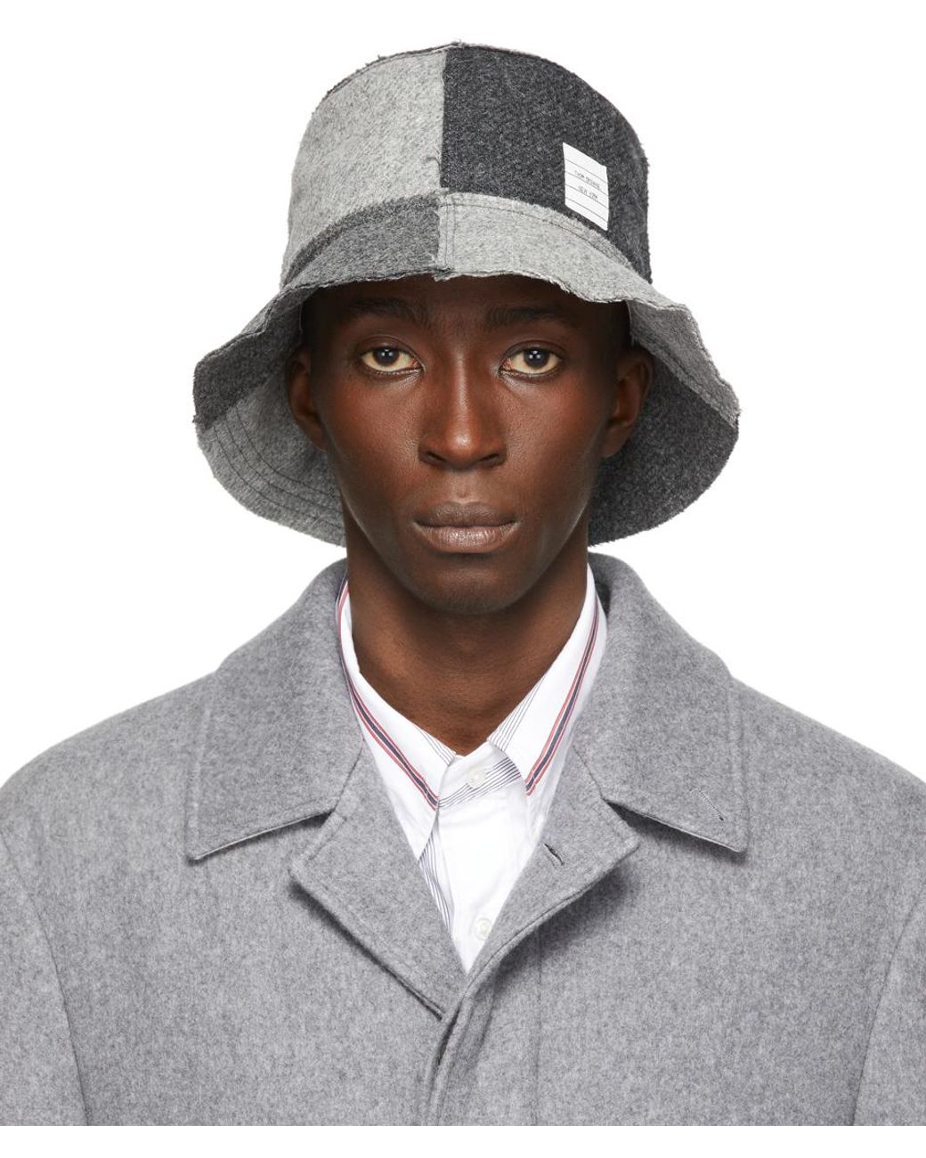 Thom Browne Grey Shetland Wool Quartersplit Bucket Hat in Gray for Men