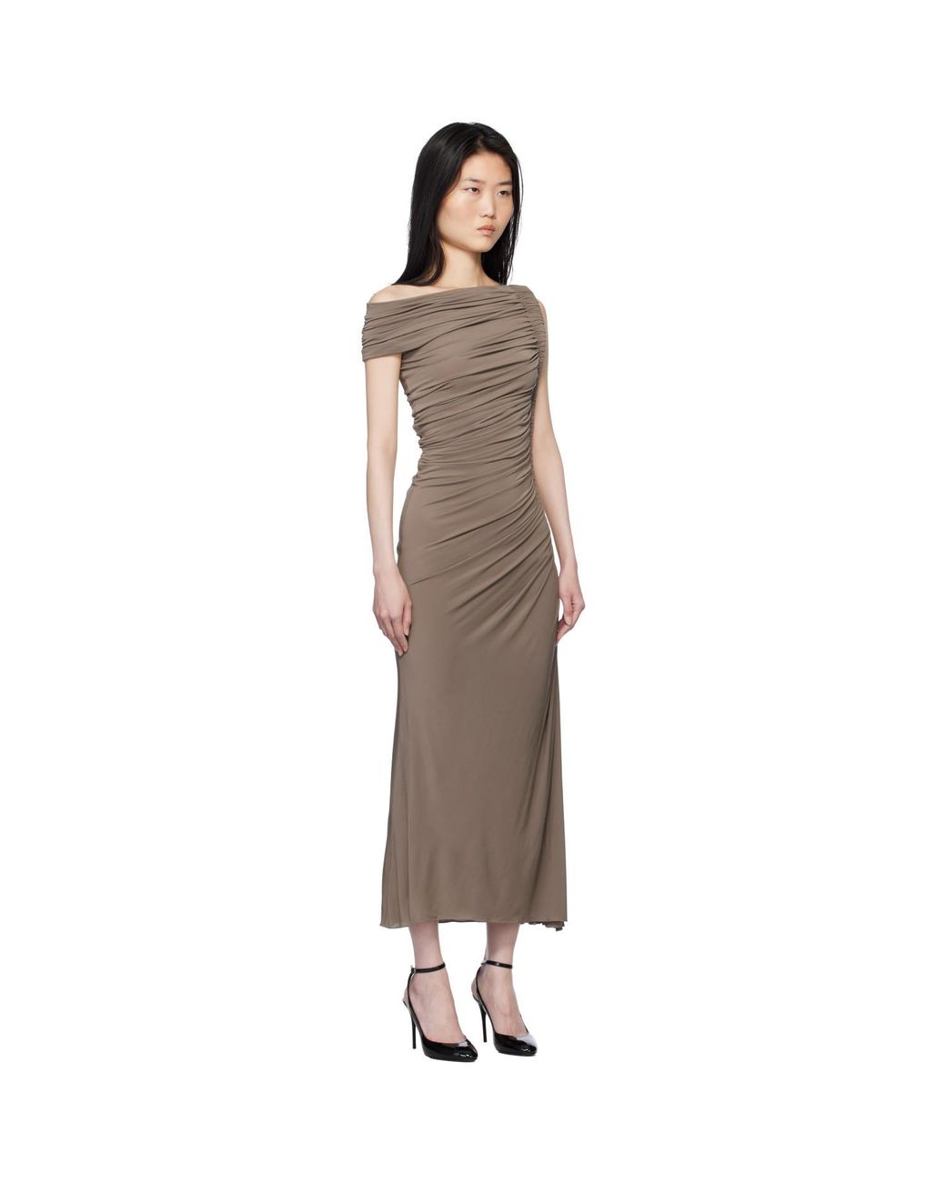 Alaïa Black Taupe Asymmetric Pipe Midi Dress