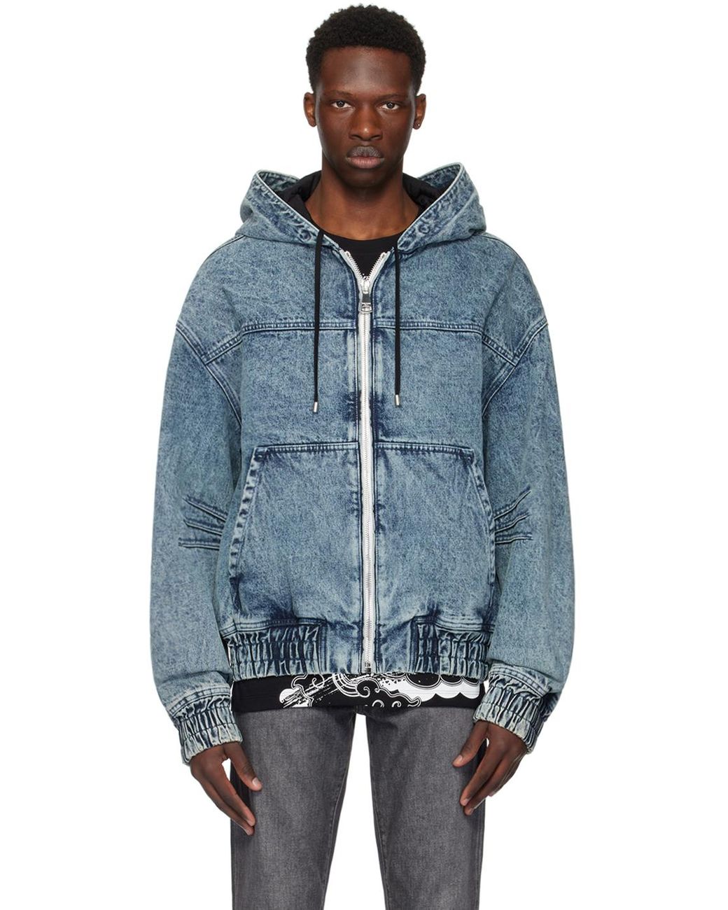 Denim hooded bomber jacket hotsell