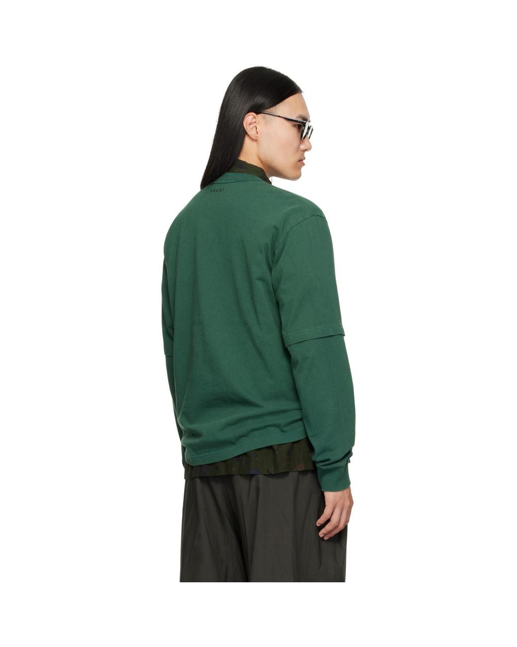 Sacai Green Cotton Jersey L/S T-Shirt for men
