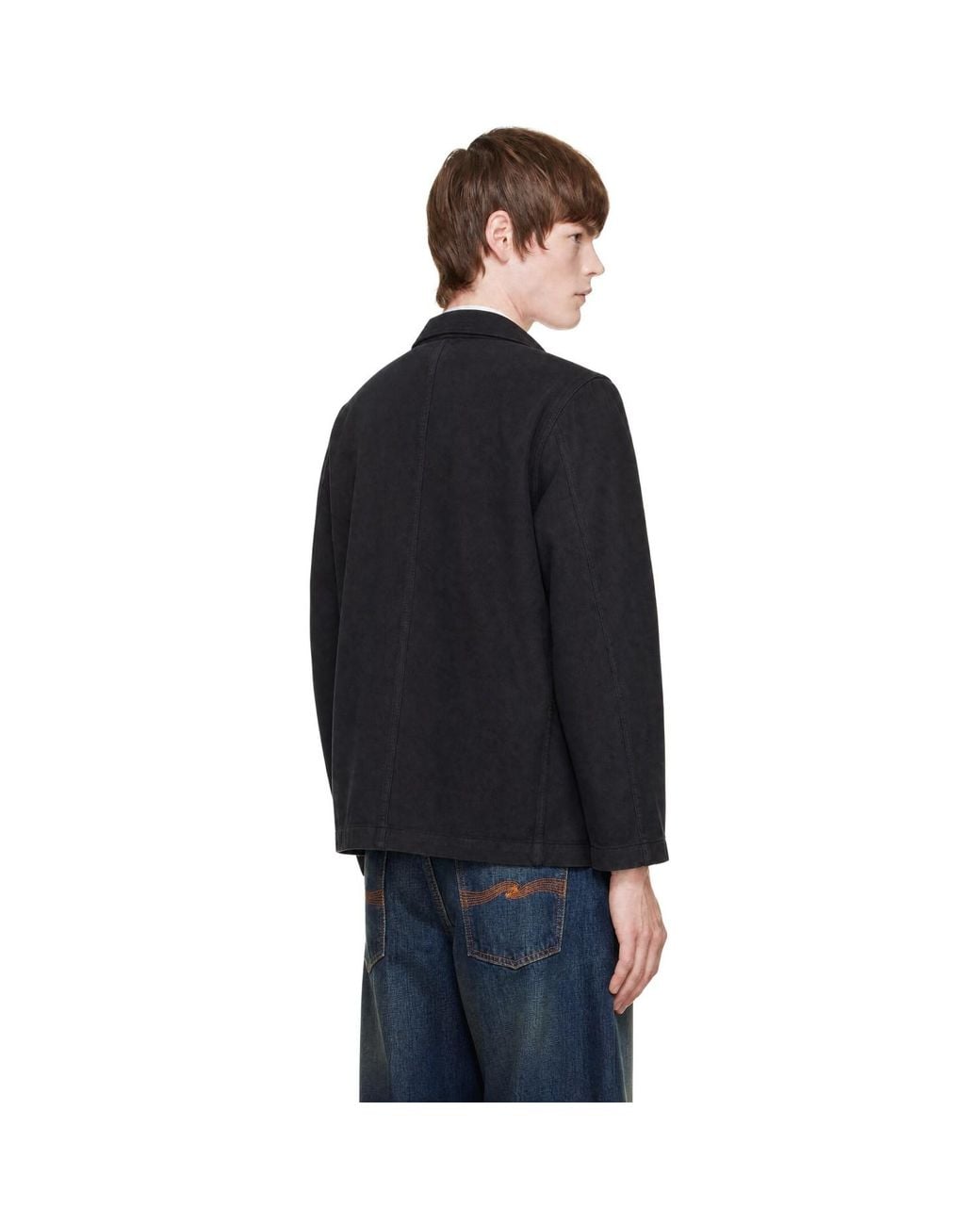 Merz B. Schwanen Black Cotton Twill Worker's Jacket for men