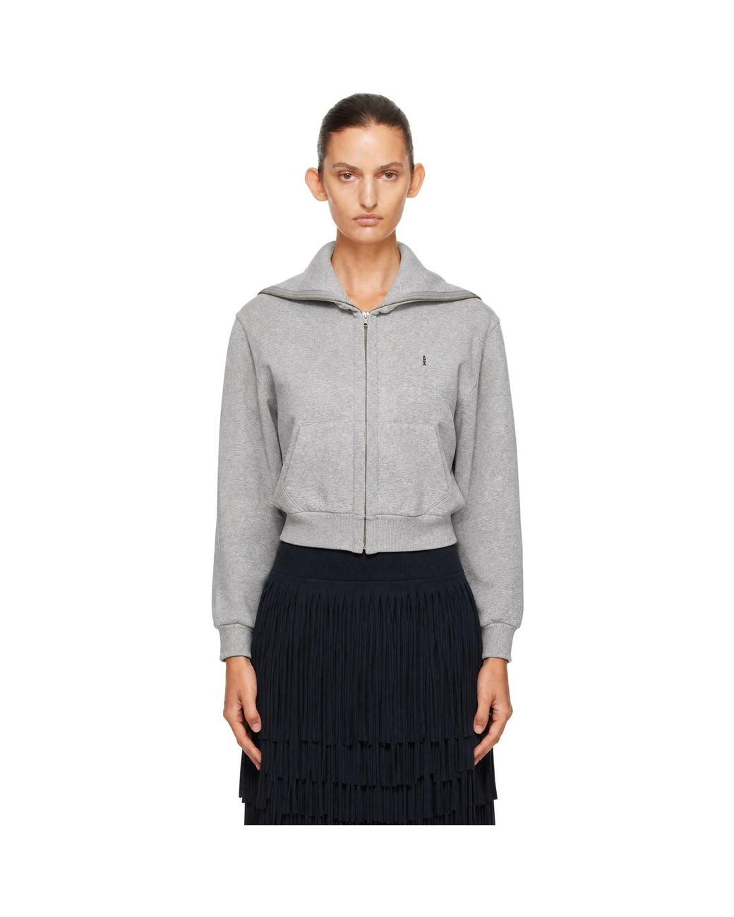Abra Gray Zipped Up Neck Cardigan