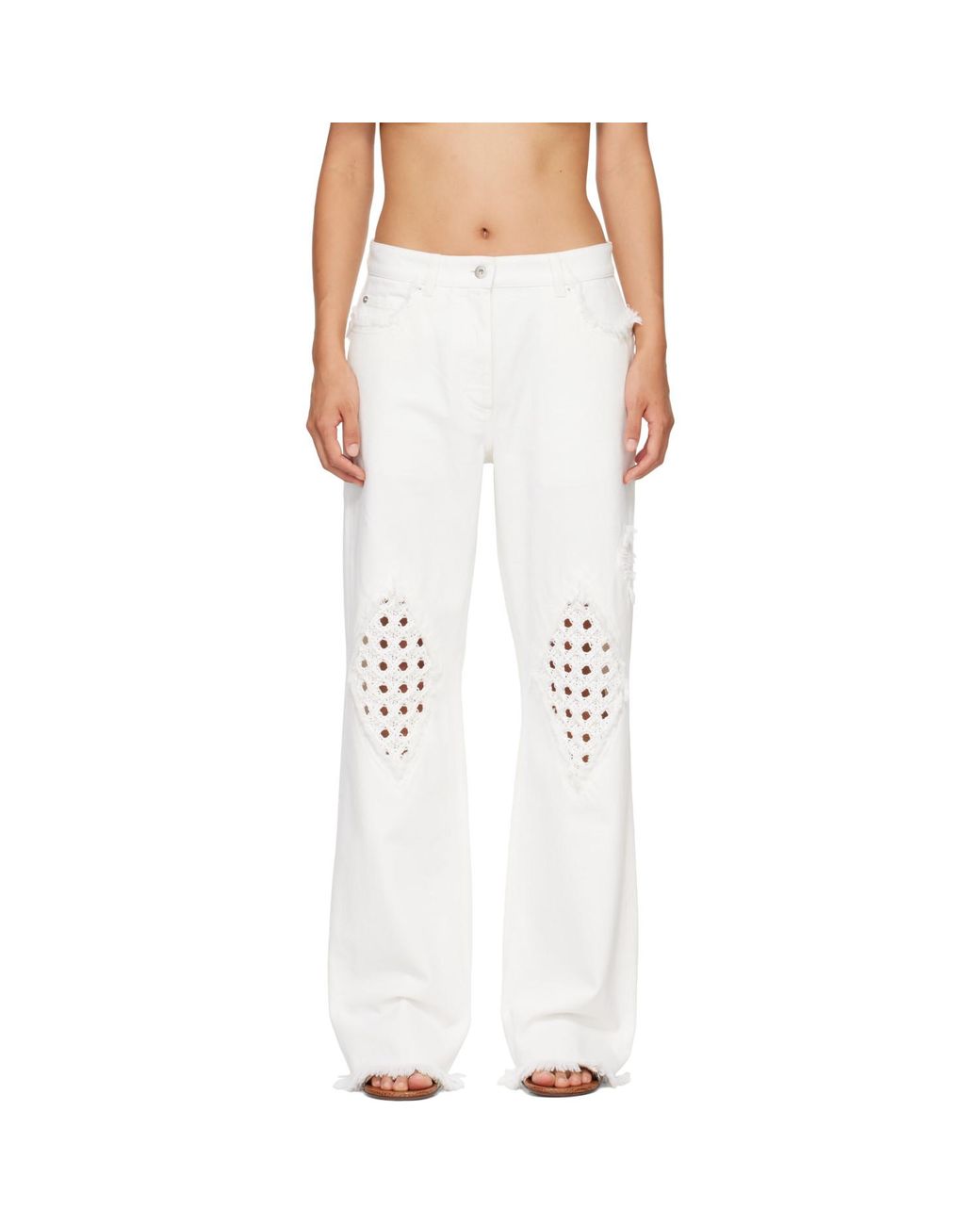 Ferragamo White Frayed Detail Jeans