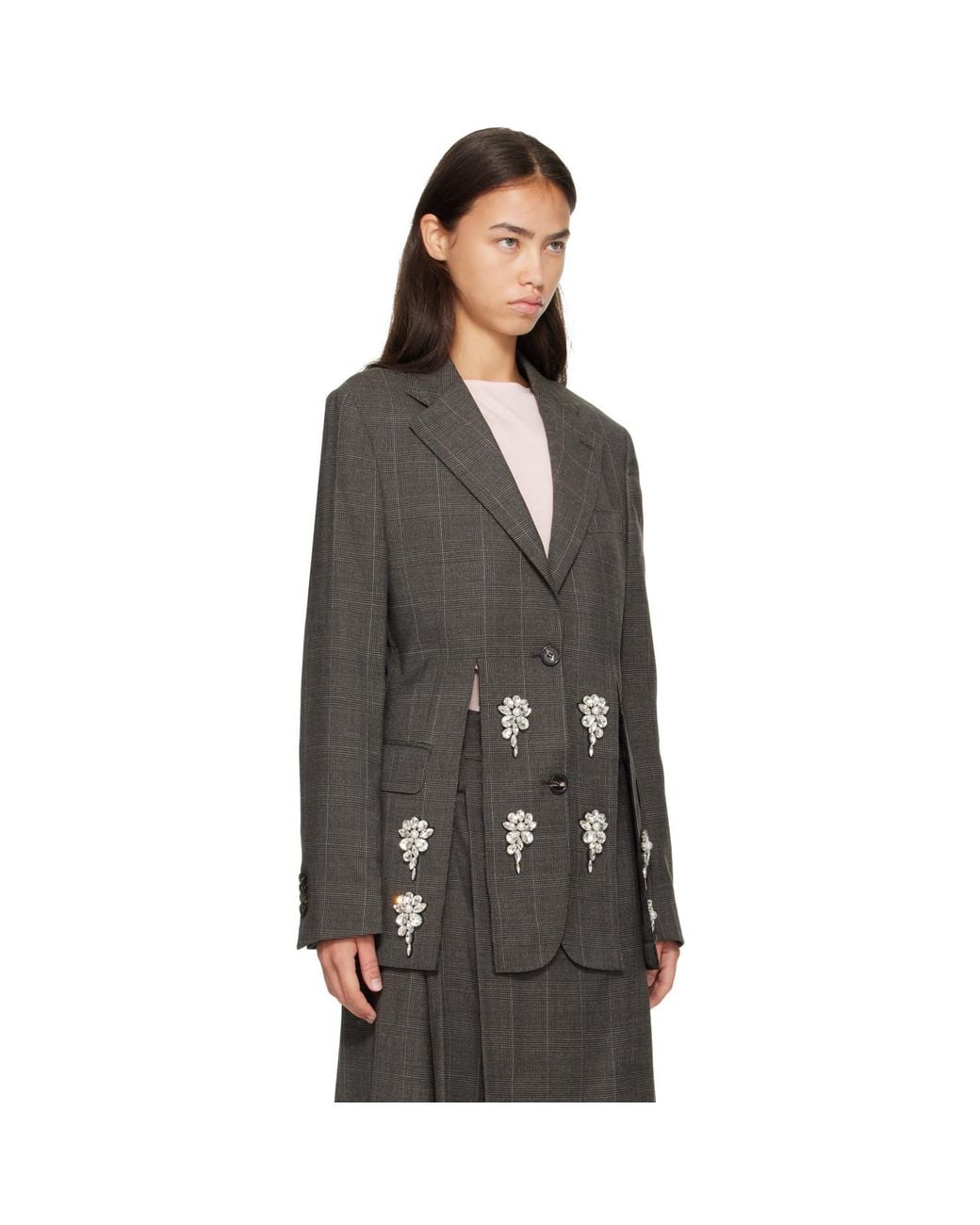 Simone Rocha Black Embellished Hem Slice Blazer